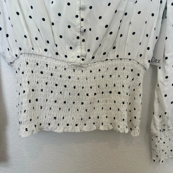 NWT Dex Polka Dot Smocked Blouse‎ Black and White Small - Picture 4 of 10